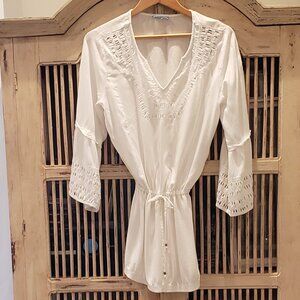 Blue Island White Swimsuit Cover Up Large